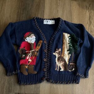 Kids Navy Blue Santa Cardigan